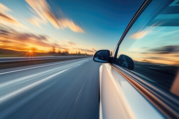 Highway Drive at Sunset - Car in Motion
