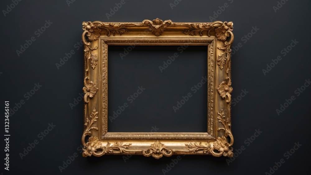 Aufkleber elegant ornate golden antique frame centered against a deep black background highlighting intricate 