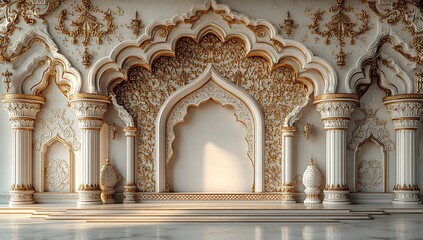 Fototapeta premium Ornate Architectural Interior with Golden and White Designs