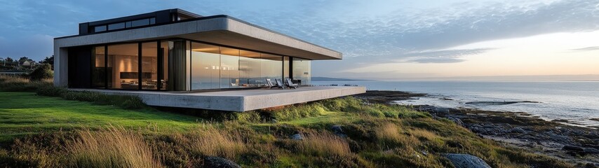 Fototapeta premium Modern coastal house with stunning ocean view.