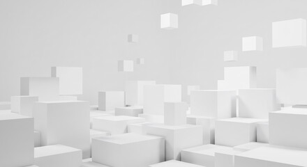 Obraz premium Floating White Cubes Minimalist Abstract Scene. AI Generated