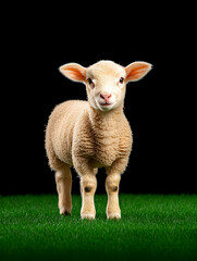 Fototapeta premium Adorable lamb standing on green grass