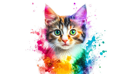 Rainbow Cat Colorful Kitten Art on transparent background