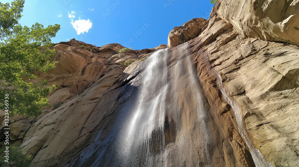 Poster a minimalist waterfall cascading down a smooth rock face