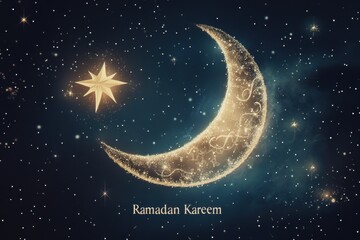 Naklejka premium Glowing Crescent Moon and Stars with 