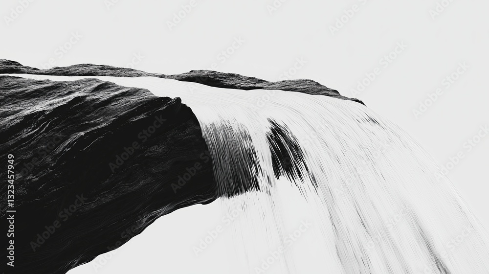 Poster a minimalist waterfall cascading down a smooth rock face