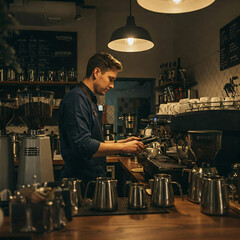 barista making coffee in coffee shop
