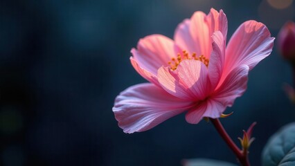 A Delicate Pink Blossom Illuminated by Warm Sunlight, a Stunning Floral Close-up