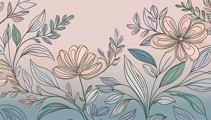 Single-line art floral pattern on a muted pastel background, offering a minimal and modern aesthetic. Ideal for contemporary and elegant design projects