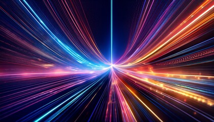 abstract colorful lines with glowing particles on a dark background creating a vibrant and dynamic visual experience