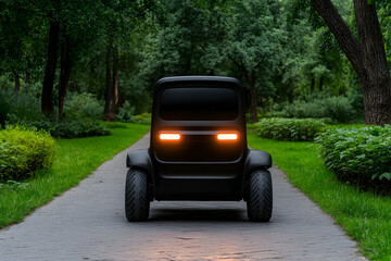 Black electric vehicle in a park