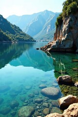 Glassy calm water in a cove of the R?a de Vigo, r?a, coastal, nature