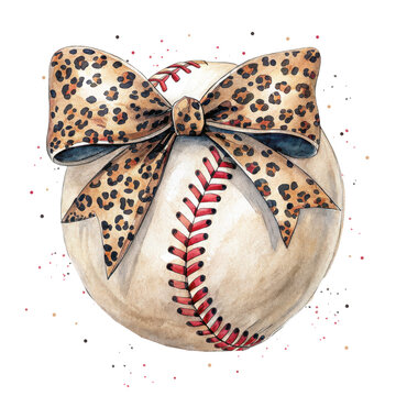A decorative baseball featuring a leopard print bow, blending sports with a playful, stylish design.