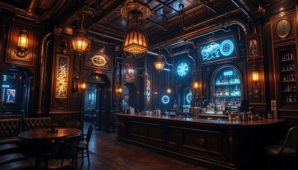 Obraz premium Grand Steampunk Bar: Luxurious Interior Design