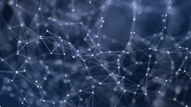 Abstract concepts of cybersecurity technology and digital data fractal plexus pattern on background loop, blue internet network connection with polygons, dots and lines in the slow motion