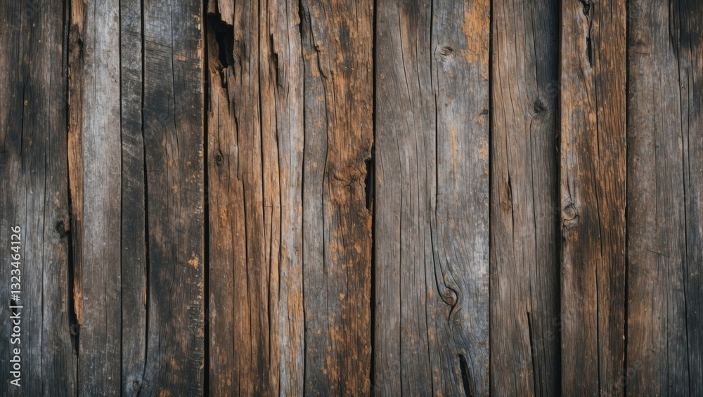 Poster Grunge wood texture featuring weathered dark brown and gray planks arranged vertically with natural imperfections and rustic appeal in a seamless design.