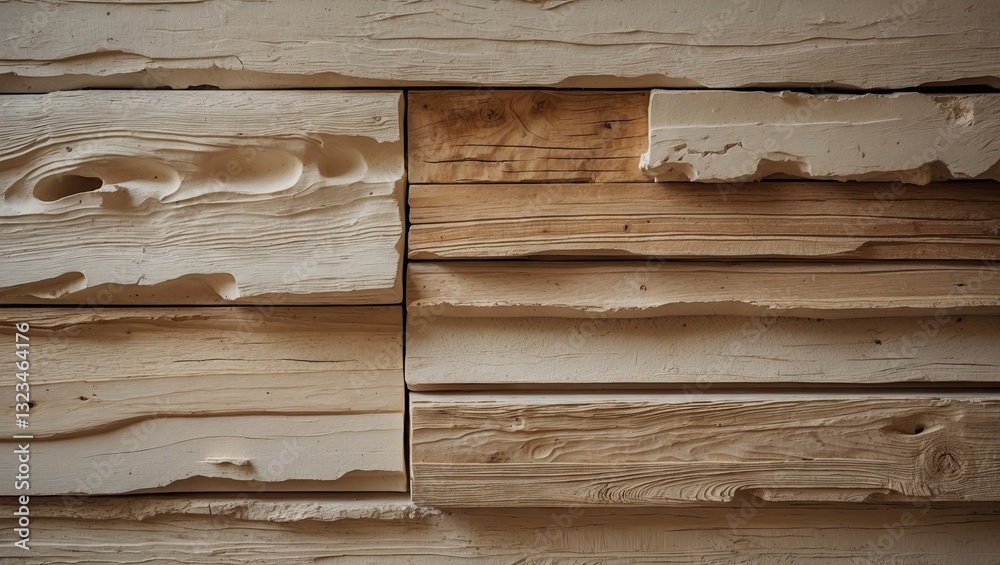 Leinwandbilder Wooden wall texture featuring light brown and cream colored planks arranged horizontally with varying widths and natural grain patterns throughout.