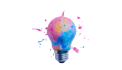 Colorful Lightbulb Explosion Creative Idea Image on transparent background
