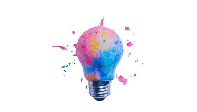 Colorful Lightbulb Explosion Creative Idea Image on transparent background