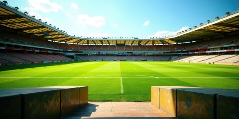 A sun-drenched stadium awaits the roar of the crowd, a vibrant green field prepared for the thrill of competition, promising an unforgettable sporting event