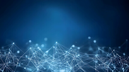 Abstract Blue Digital Network Connection Design With Glowing White Lines and Dots Representing Data Flow in Technology Background