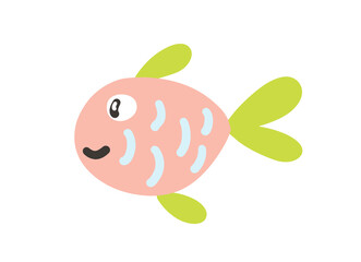 Playful fish illustration featuring bright colors and simple shapes. Vector illustration