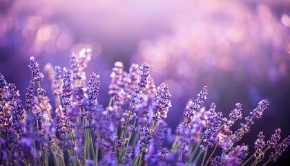 blurred purple lavender flowers field background with bokeh