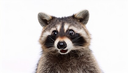 Obraz premium portrait of funny surprised raccoon isolated on white background