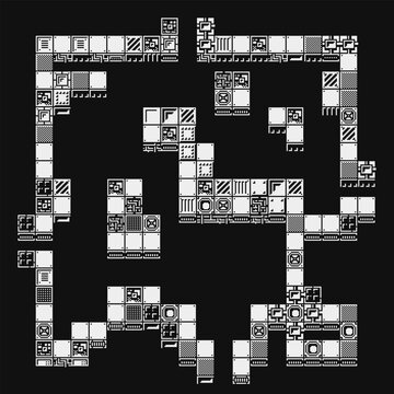Puzzle maze, labyrinth, 1 bit, pixel art icon and logo. Design for stamp, web, mobile app. Isolated on white background vector illustration. Game assets 8-bit sprite.