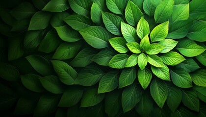 Fototapeta premium Green Leaves Spiral Pattern, Nature Design Background With Lush Foliage, Abstract Plant Texture