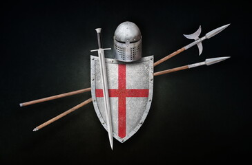 set of old knight's weaponon black background