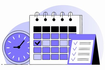 A minimalist illustration of a calendar, clock, and checklist, symbolizing time management and organization.