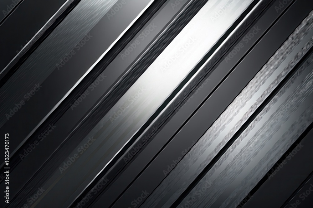 Poster Dynamic metallic background featuring sleek silver and black diagonal lines with a glowing intersection for text placement