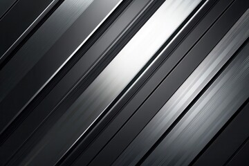 Obraz premium Dynamic metallic background featuring sleek silver and black diagonal lines with a glowing intersection for text placement