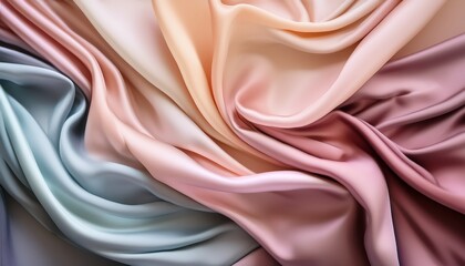 Pastel gradient fabric folds, gentle and elegant drapery texture with soft lighting, creating a calming and sophisticated atmosphere