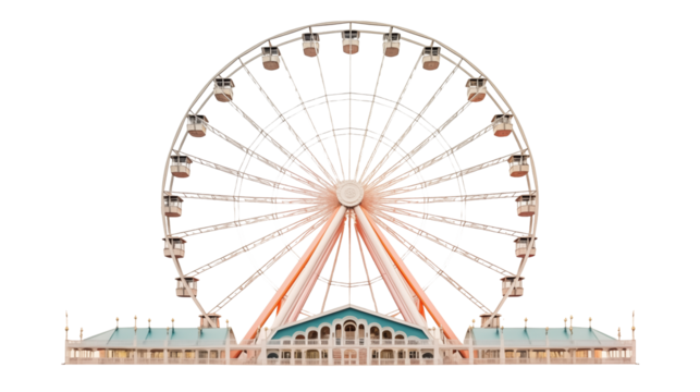 Attractive Ferris Wheel at Amusement Park Night on transparent background.