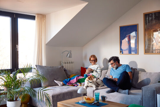 Middle-aged couple enjoys their time at home