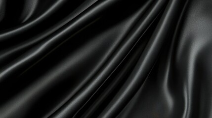 Fototapeta premium Elegant Black Satin Fabric with Gentle Waves and Reflections