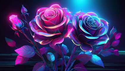 Neon-style floral glow, combining electric pink and blue blossoms for a futuristic, vibrant look. Perfect for modern, bold, and creative design projects