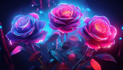 Neon-style floral glow, combining electric pink and blue blossoms for a futuristic, vibrant look. Perfect for modern, bold, and creative design projects