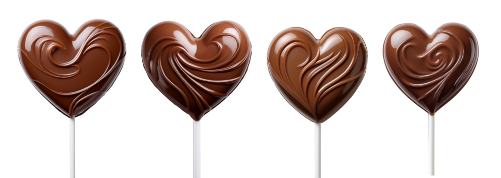 Delicious chocolate heart-shaped lollipops on a stick, perfect for sweet treats. - Powered by Adobe