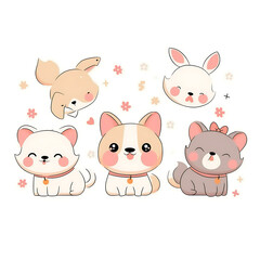 Fototapeta premium Playful and whimsical dog illustrations in vibrant and minimalist designs.