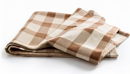 checkered beige tablecloth isolated on white background