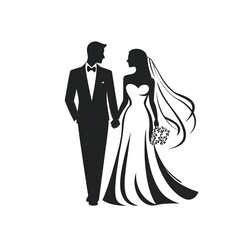 Wedding Silhouette: Elegant silhouettes of a bride and groom holding hands, symbolizing love, commitment, and the start of a journey together.