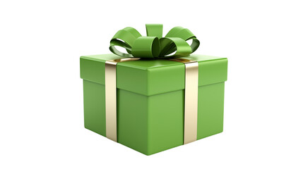 Green Gift Box with Gold Ribbon Festive Present Image on transparent background.