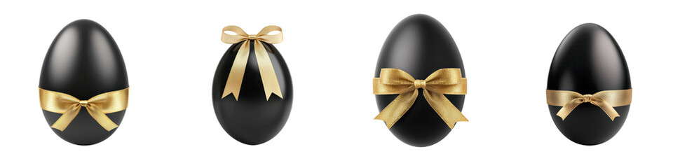 Luxury black Easter eggs decorated with shiny golden bows  perfect for an elegant holiday and premium festive Minimalist  modern  and sophisticated design with a clean  simple background