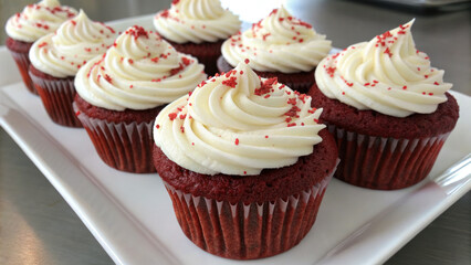 delicious red velvet cupcakes with creamy frosting, arranged on a plate, perfect for any occasion