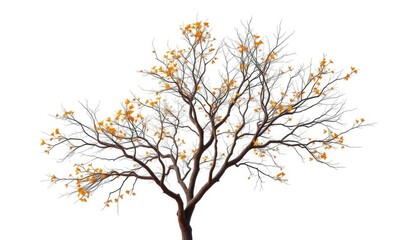 Obraz premium Single deciduous tree, stark branches against pure white, autumn, vertical