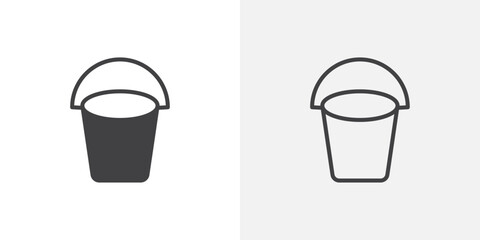 Bucket icons in filled and outline versions for ui designs