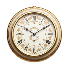A luxurious gold framed wall clock on transparent background